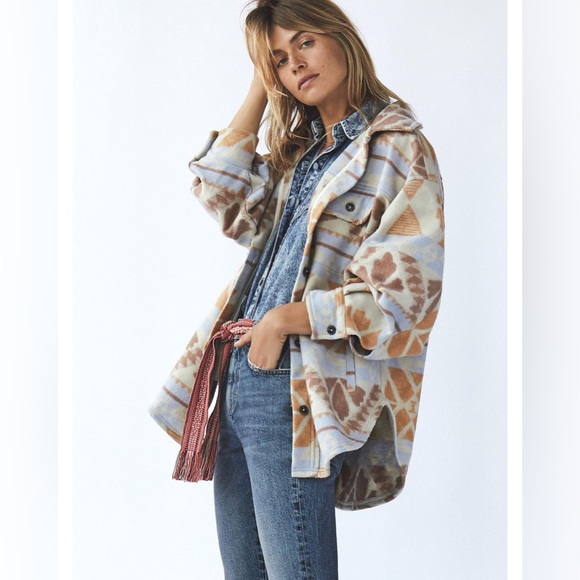 FREE PEOPLE Jacquard Ruby Jacket Oversized Boho in Charcoal size L‎ - Picture 10 of 16